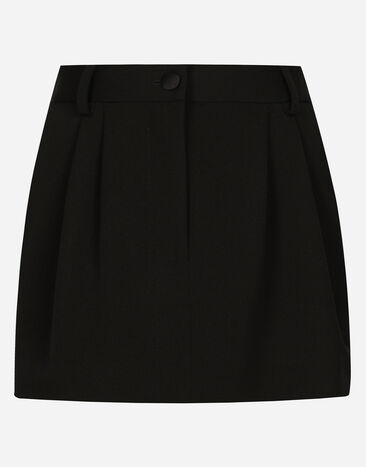 Dolce & Gabbana Short wool gabardine tuxedo skirt Black F4CYITFU21E