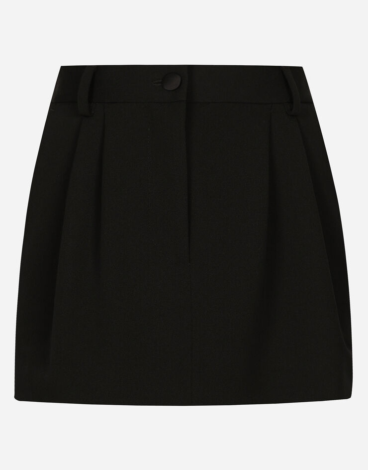 Dolce & Gabbana Short wool gabardine tuxedo skirt Black F4CYITFU21E
