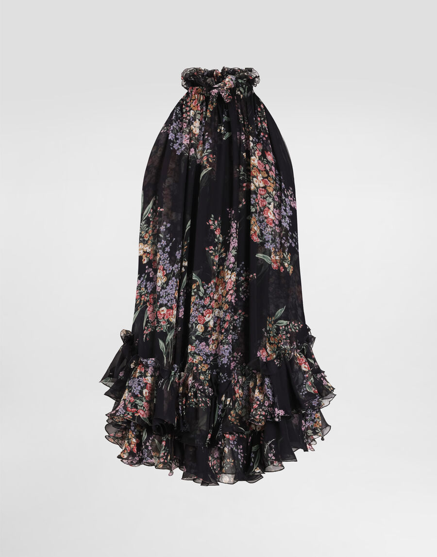 Flower bouquets-print chiffon dress