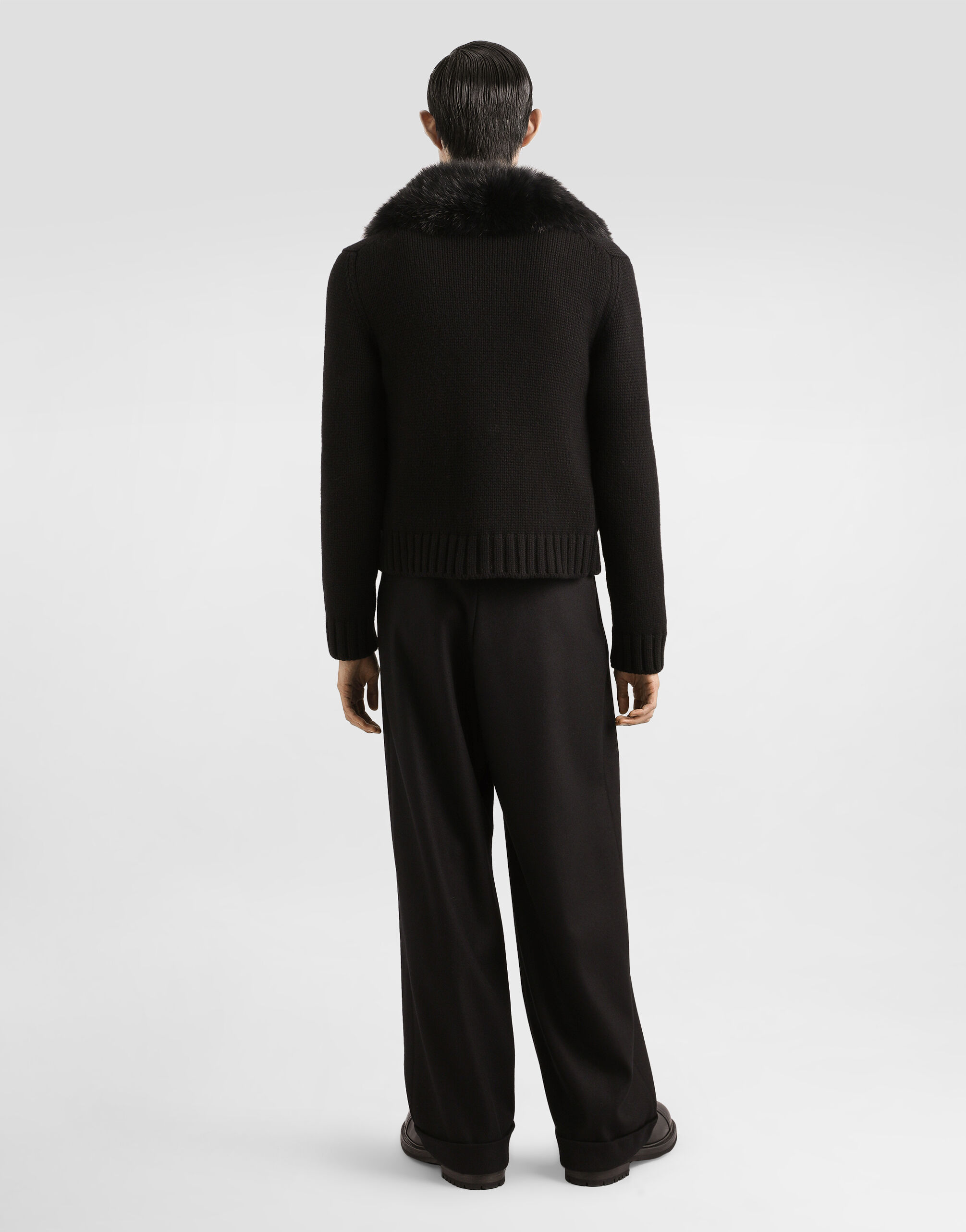 Wool jacket with fur-effect collar in Black for Men