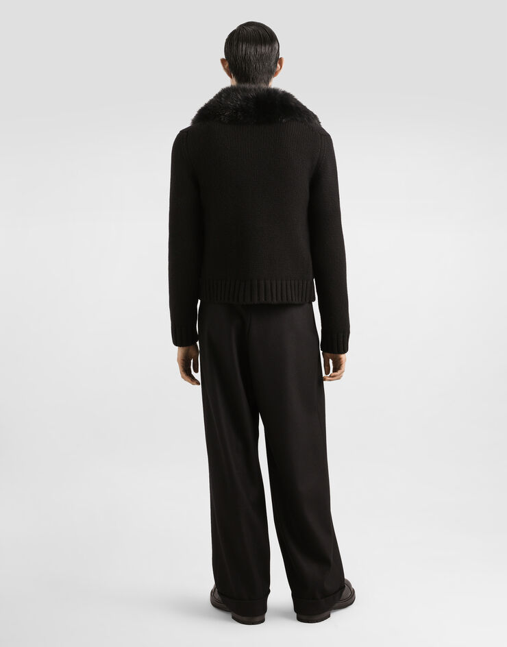 Dolce & Gabbana Wool jacket with fur-effect collar Black GXVD3ZJDVBZ