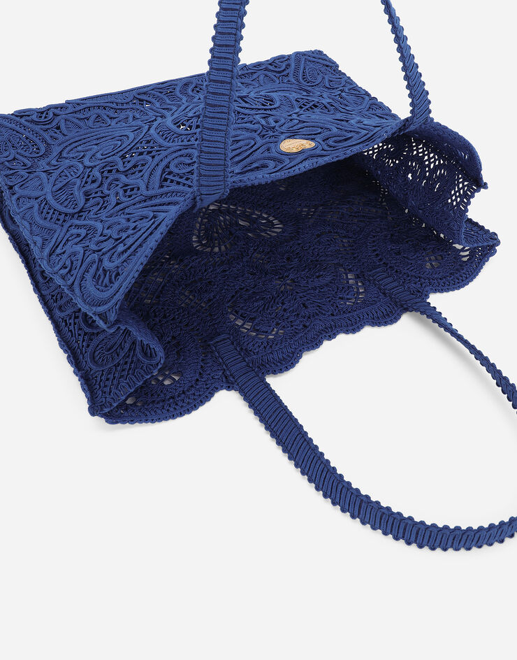 Dolce&Gabbana Shopping grande in ricamo cordonetto Blu BB6957AW717