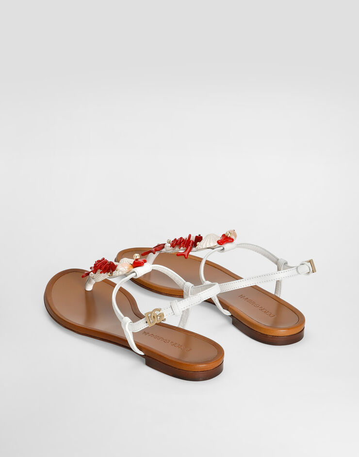 Dolce & Gabbana Nappa leather thong sandals with coral embroidery White CQ0604AW116