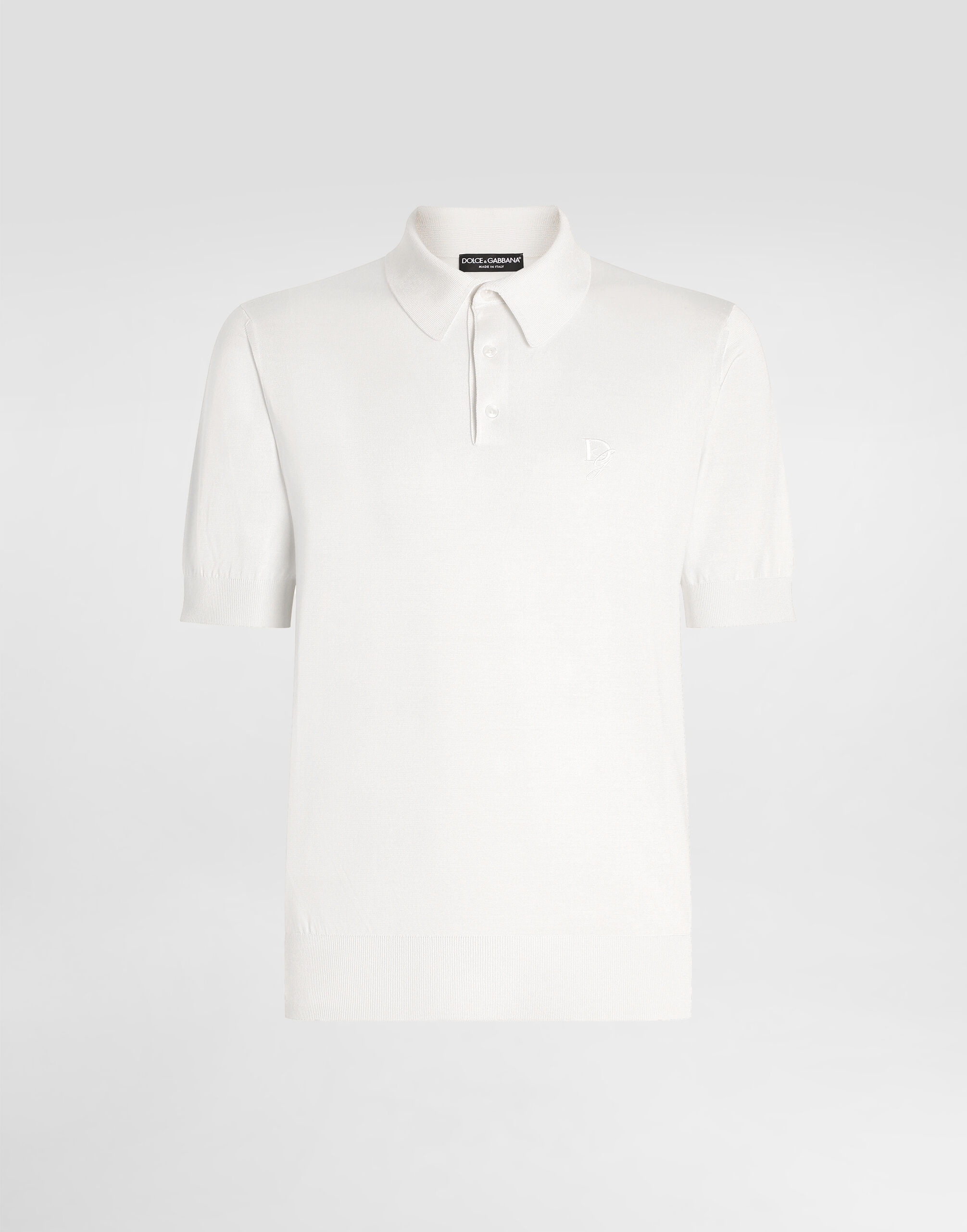 Silk polo-shirt with logo embroidery in White for Men