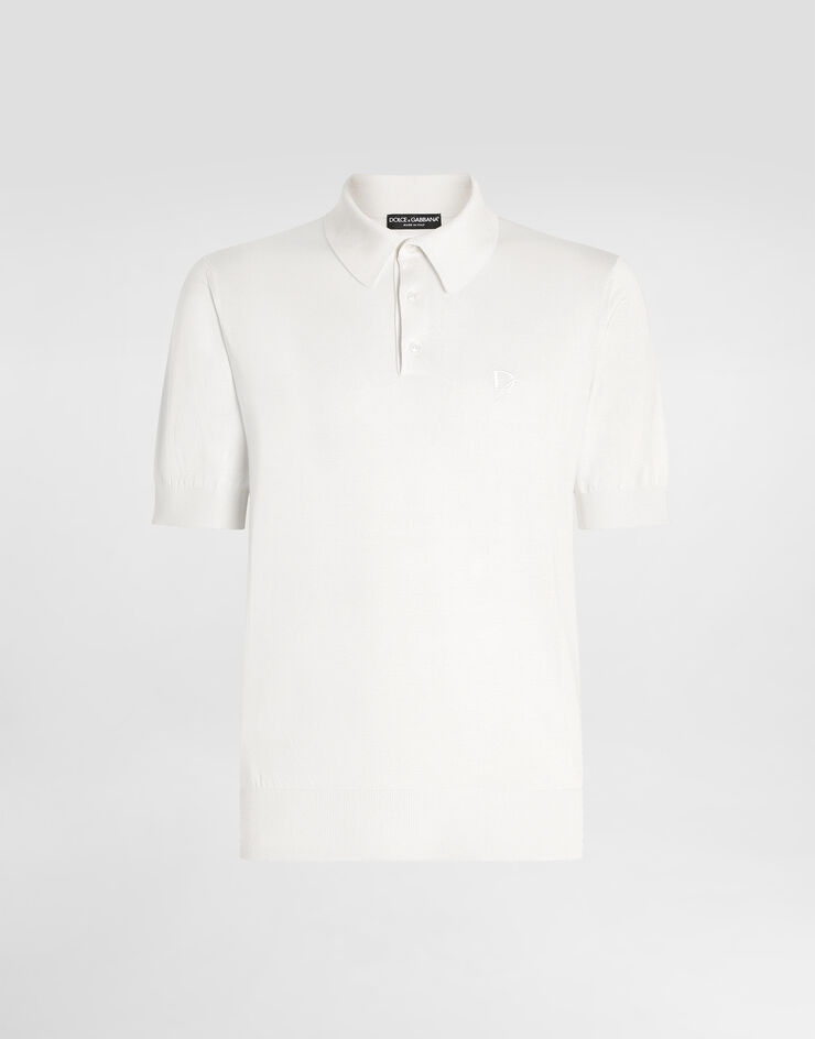 Dolce & Gabbana Poloshirt aus Seide mit Logostickerei Weiss GXZ02ZJBSK3
