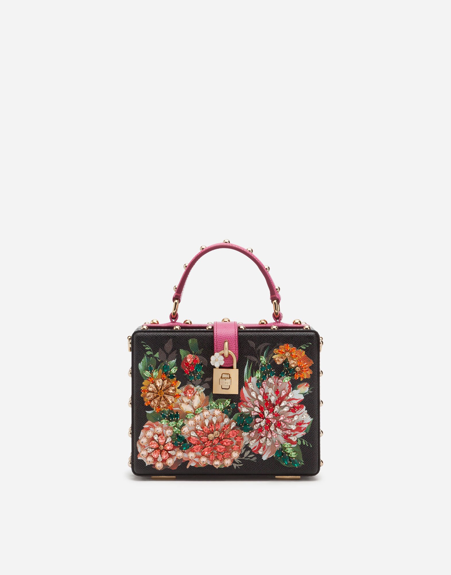 Dolce & Gabbana Dolce Box bag in printed dauphine calfskin with embroidery Black BB6652AV967