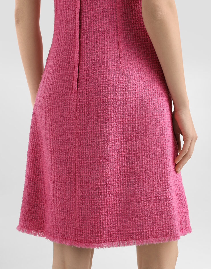 Dolce & Gabbana Raschel tweed calf-length dress with DG logo Pink F6ARVTFMMHN