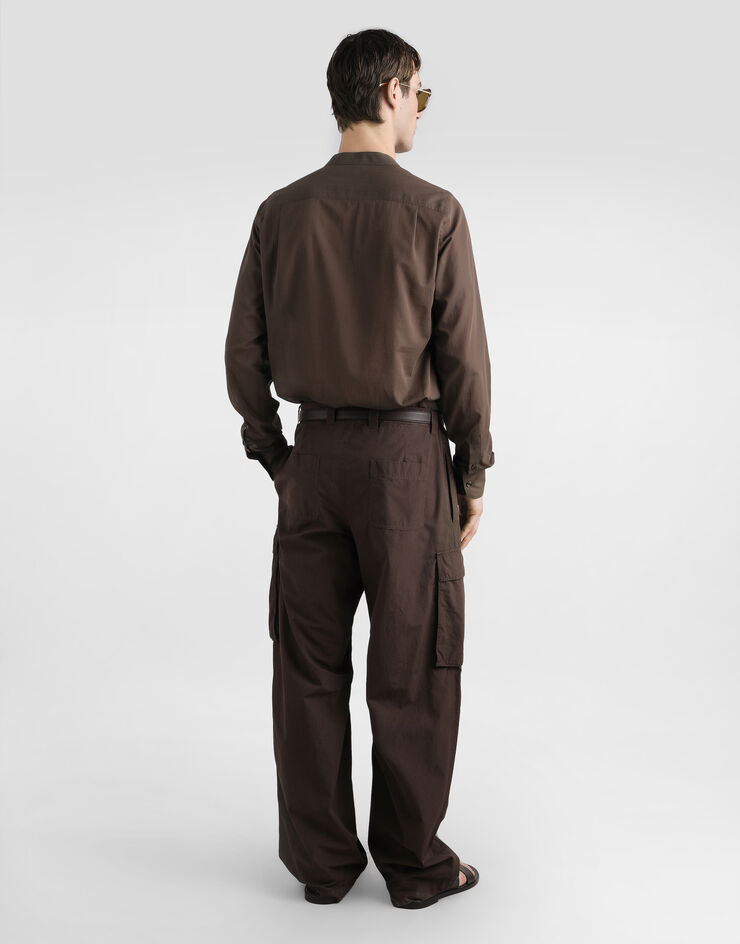 Dolce & Gabbana Mandarin shirt in cotton canvas Brown G5NI5TFU5X4