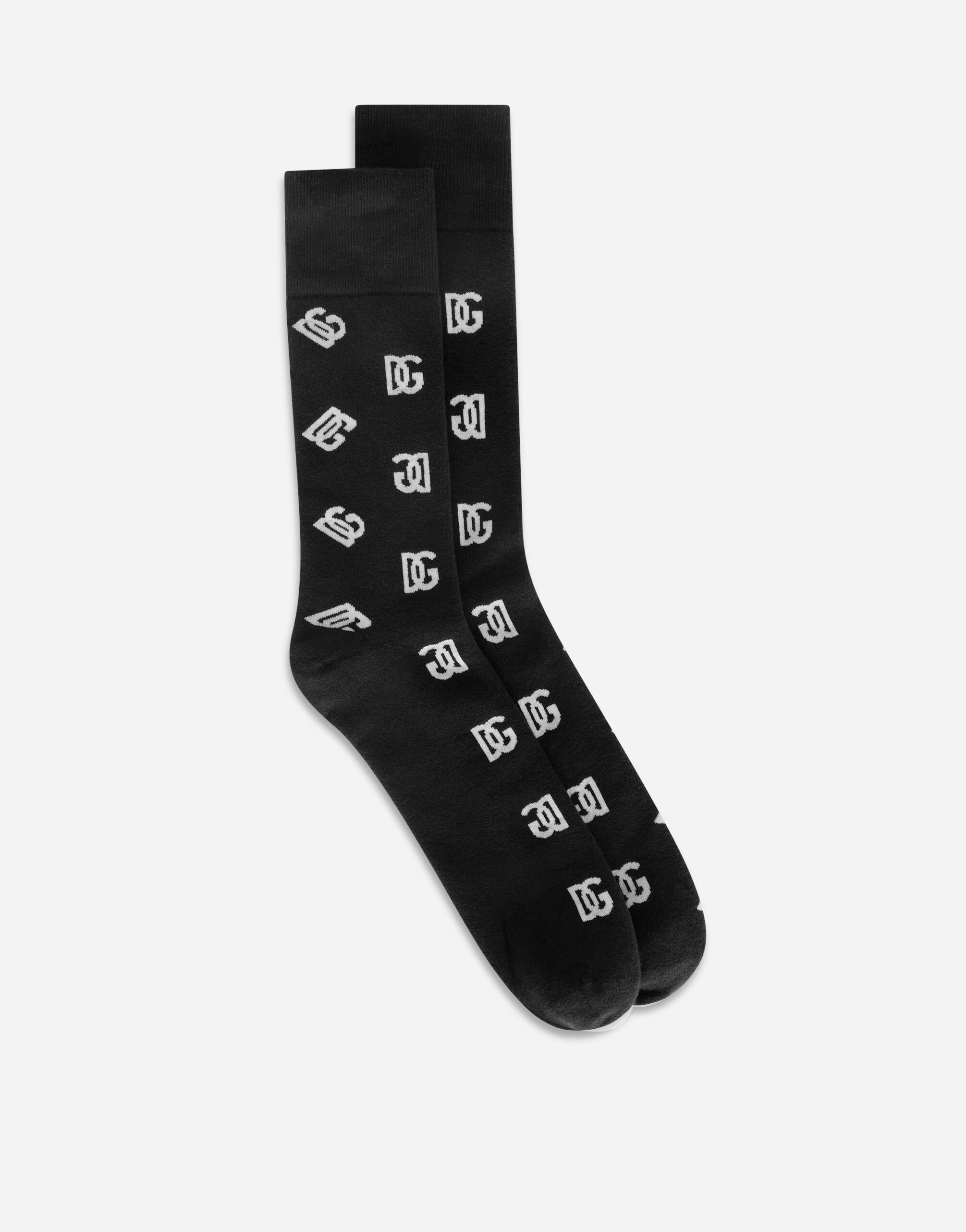 Dolce & Gabbana Stretch cotton jacquard socks with DG Monogram Blue GC131AG1UAY