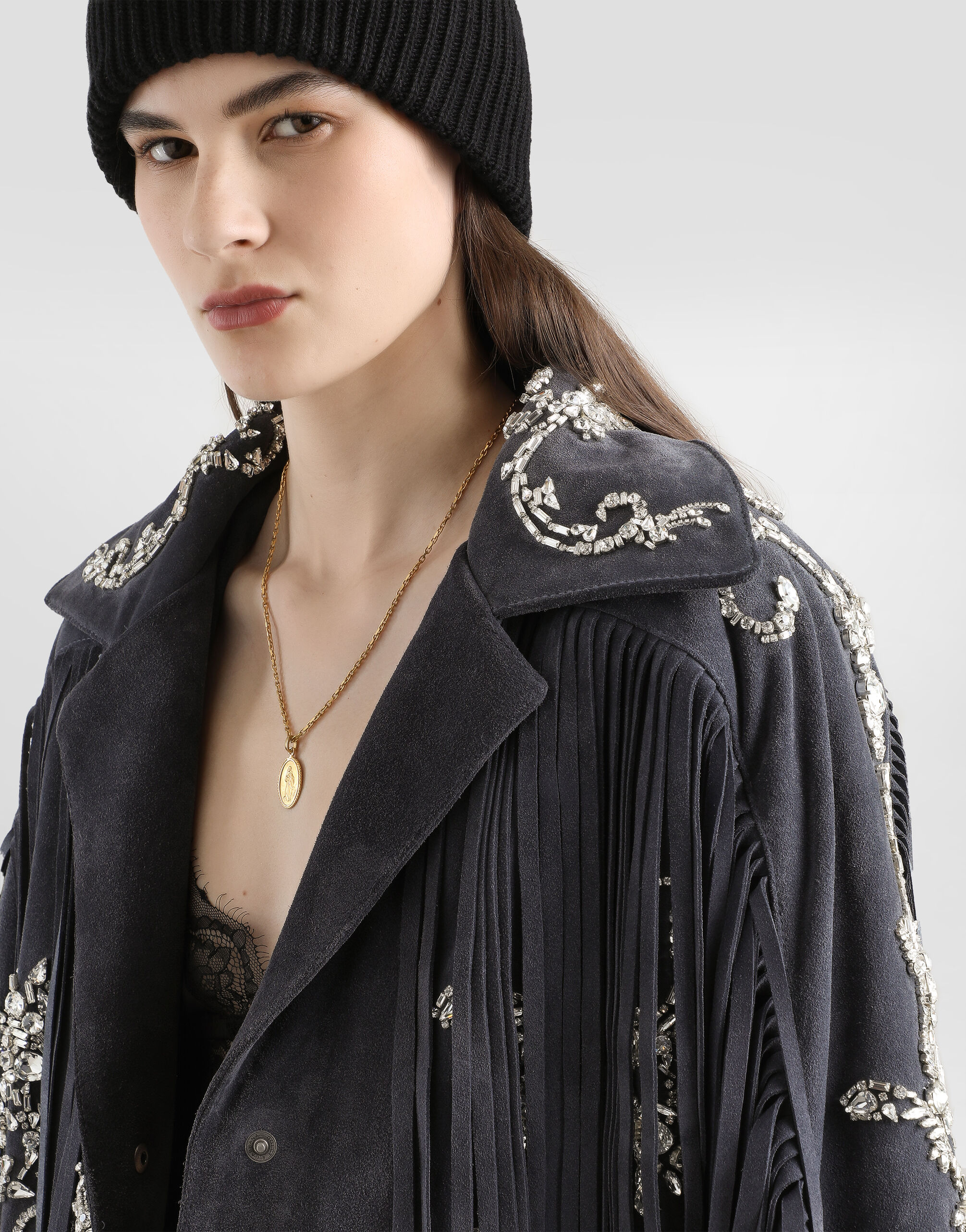 Embroidered split leather jacket in Multicolor for Women