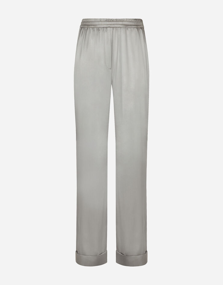 KIM DOLCE&GABBANA Satin pajama pants with piping in Grey for
