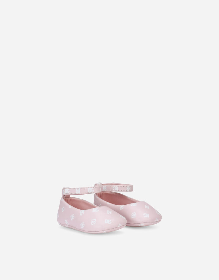 Dolce & Gabbana Ballerines nouveau-née en cuir nappa à imprimé logo DG Rose DK0065AS690