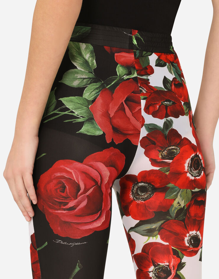 Dolce & Gabbana Jersey leggings with anemone and rose print BLUE FTB1ITGDX81