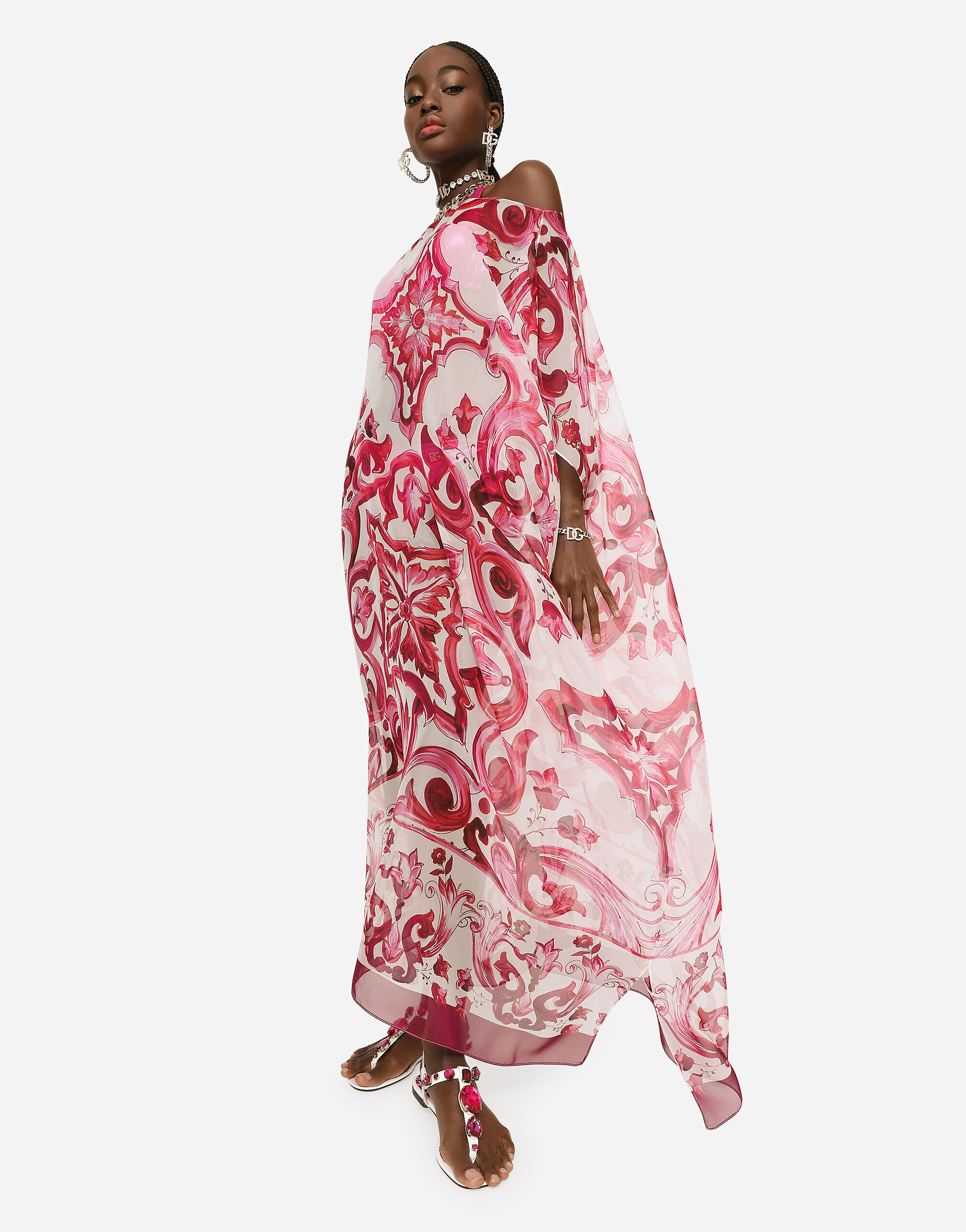 Caftan en mousseline imprim majoliques en Multicolore pour pour