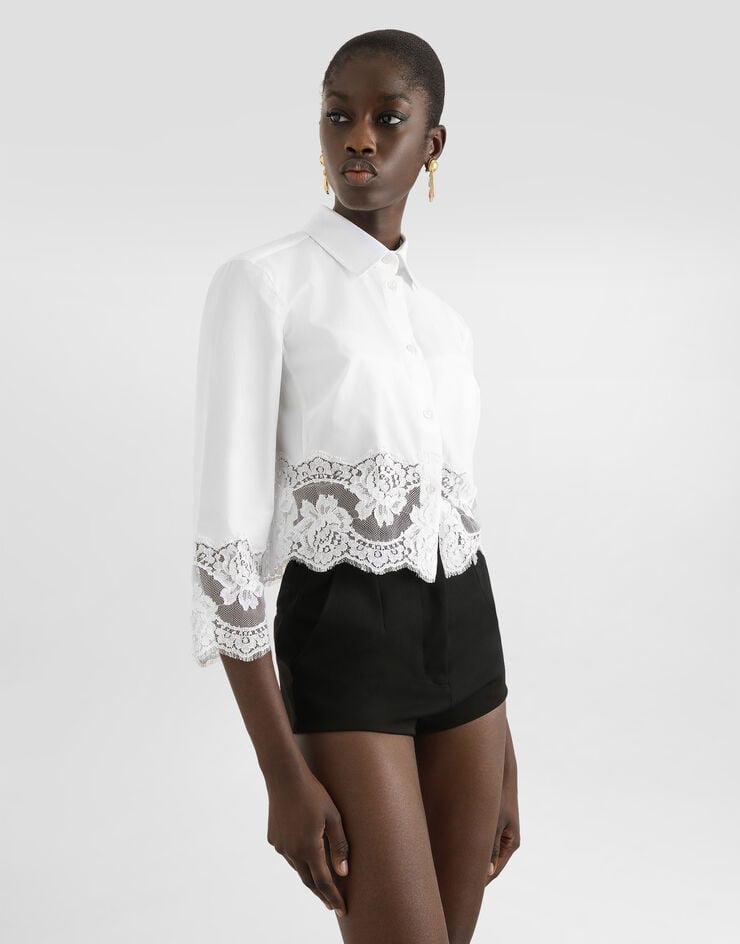 Dolce & Gabbana Cropped poplin shirt with lace inserts Dolce & Gabbana Cropped poplin shirt with lace inserts White F5Q65TFUEEE