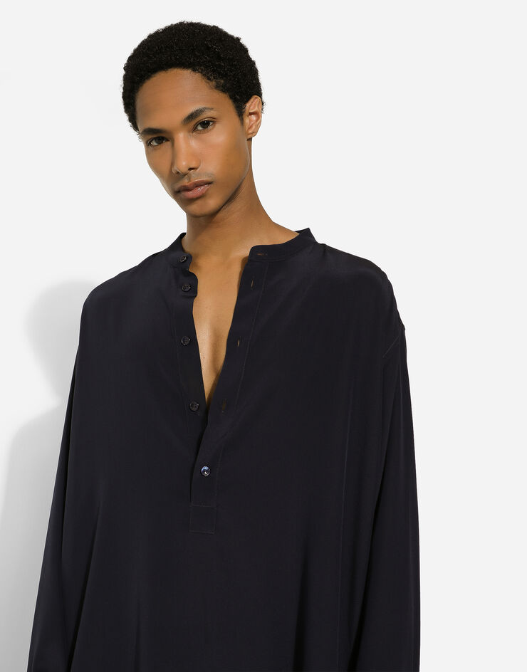 Dolce & Gabbana Camisa de seda con cuello mao Azul G5JM8TFU1UQ