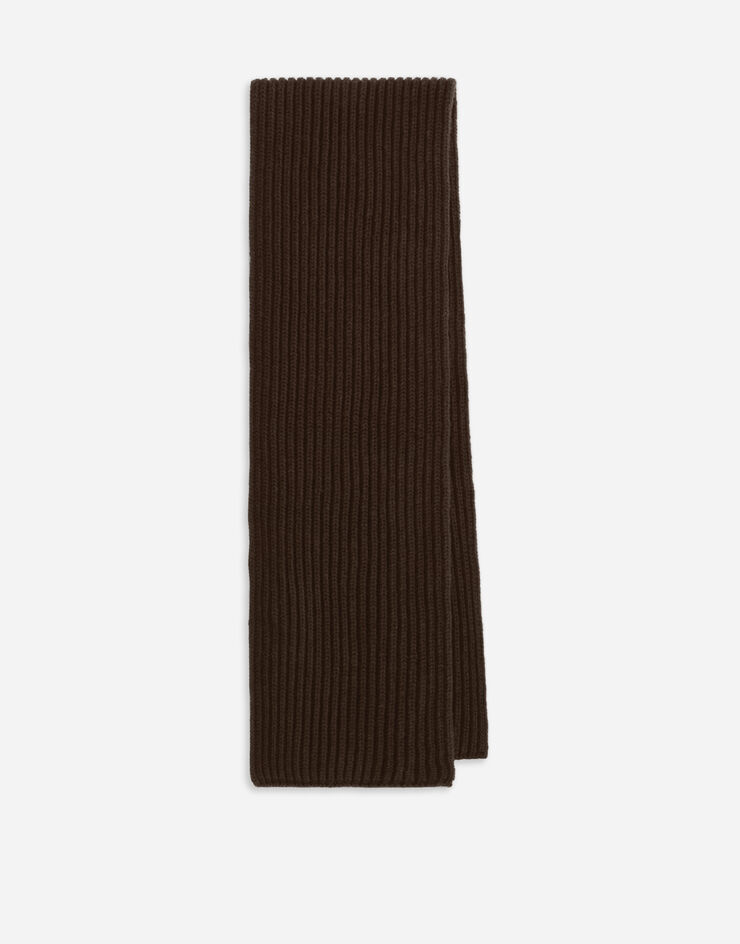 Dolce&Gabbana Fisherman’s rib knit scarf with logo embroidery Brown LBKAD1JCVK6