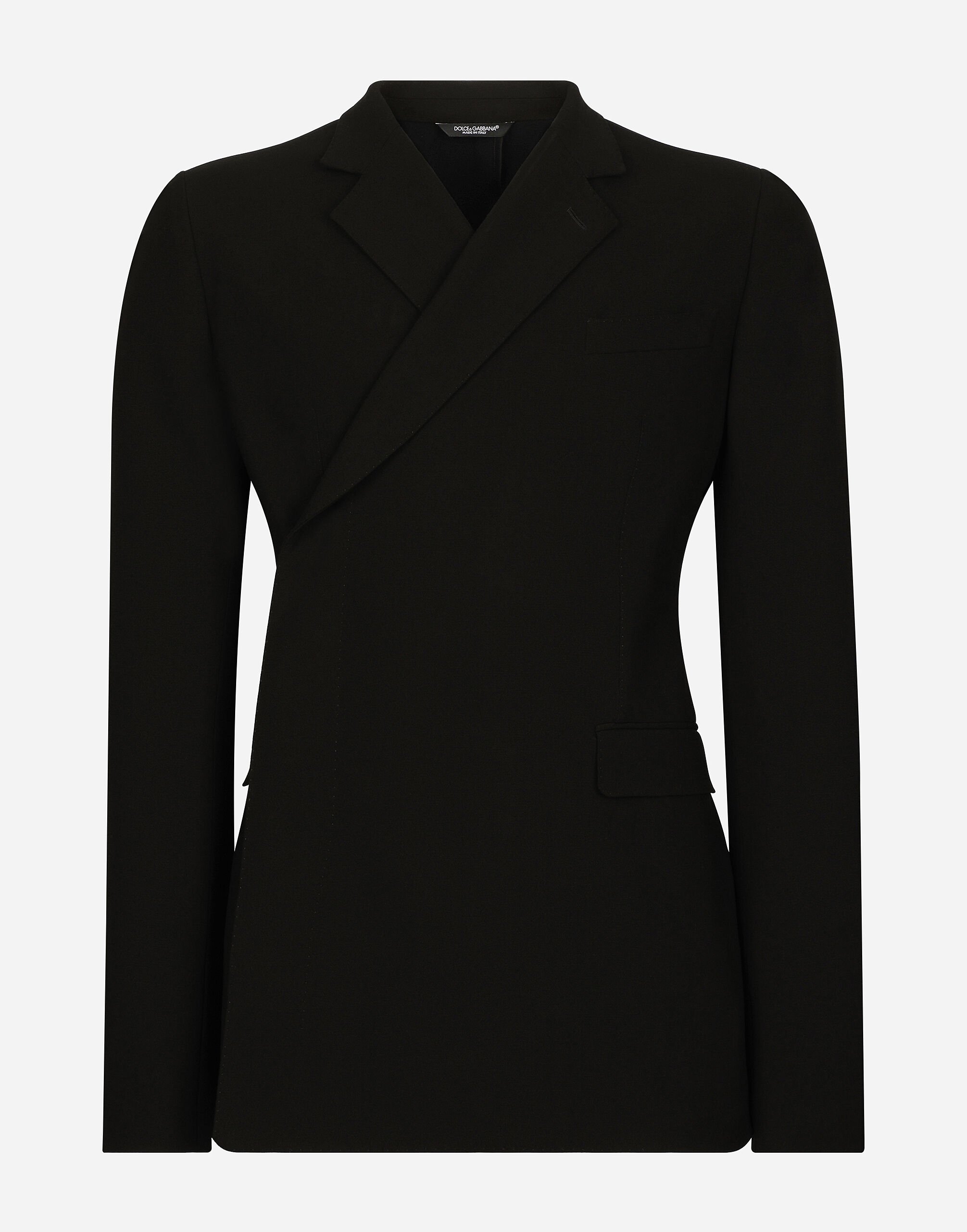 Dolce & Gabbana 弹力羊毛紧身双排扣夹克 黑 G2TM9TFUBFY