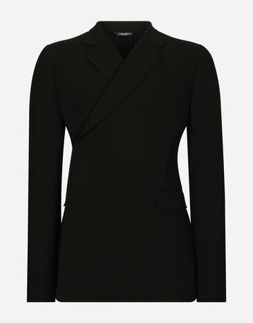 Dolce & Gabbana Zweireihige Jacke eng anliegend aus Wollstretch Grau G2NW1TFU4LB
