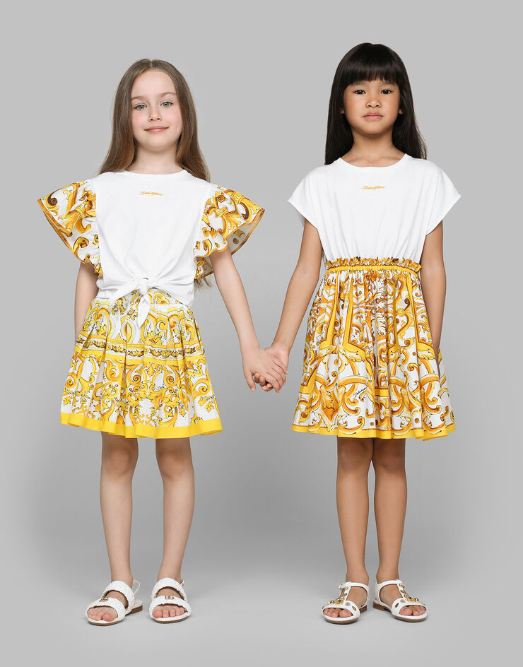 Dolce & Gabbana Vestido de punto y popelina con estampado Maiolica amarillo Imprima L5JD9AG7NRJ