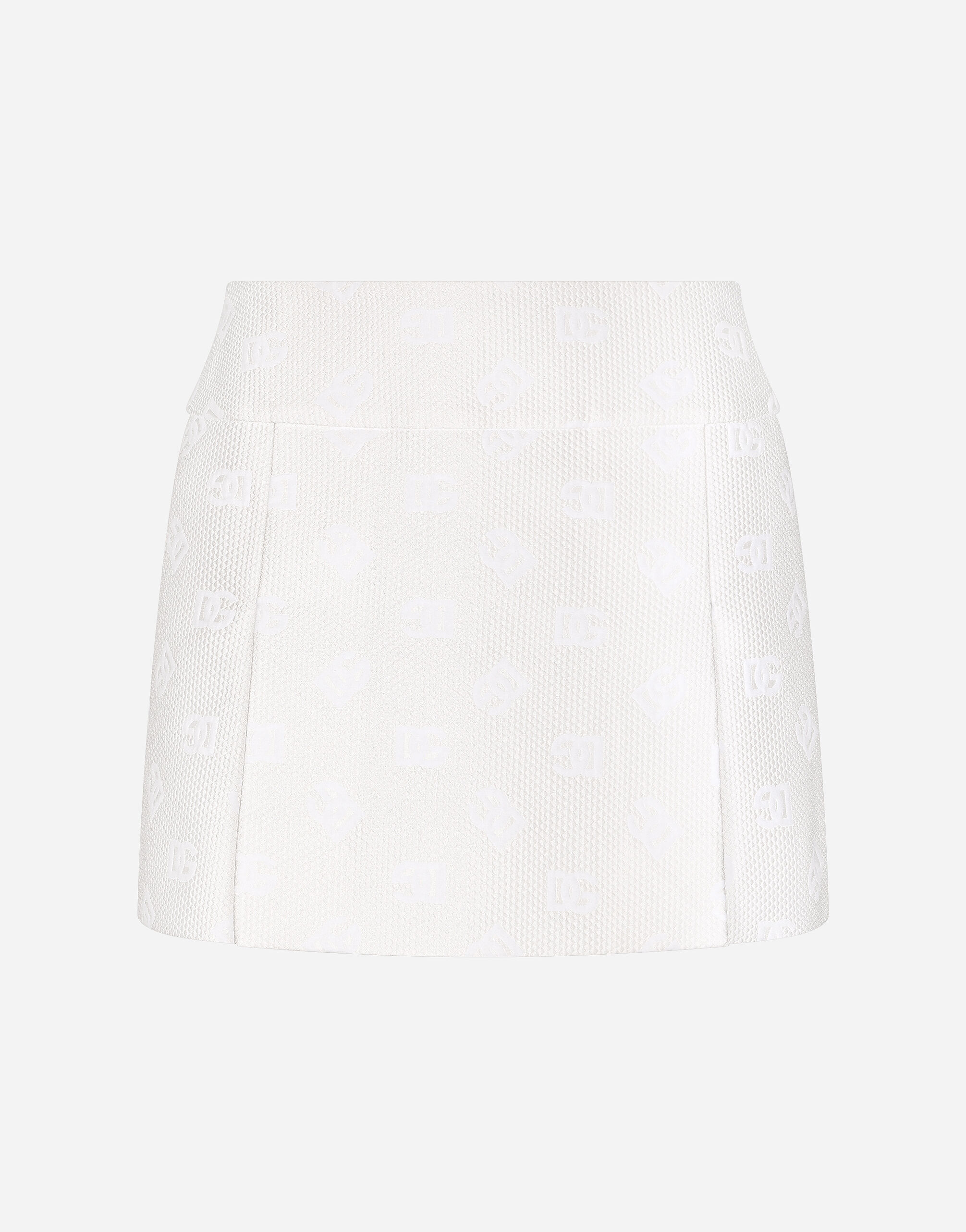 Dolce & Gabbana Jacquard miniskirt with all-over DG logo Silver F4CE3TFLSA8