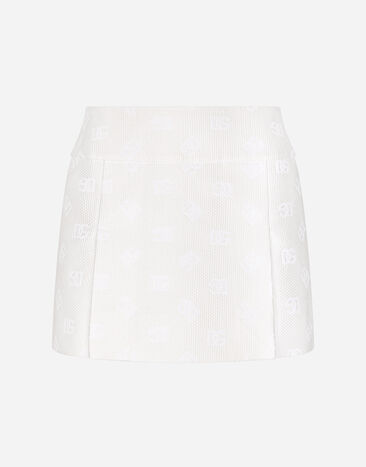 Dolce & Gabbana Minigonna in jacquard con logo DG allover Bianco F4CEATFJTBP