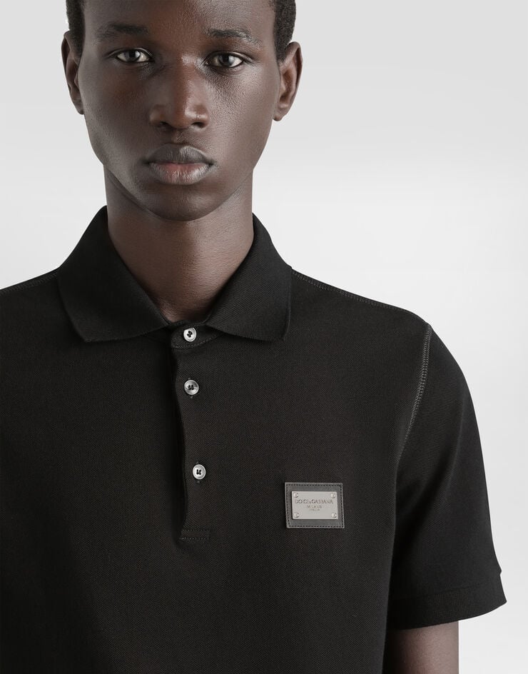 Cotton piqué polo-shirt with branded tag in Black for for Men | Dolce ...