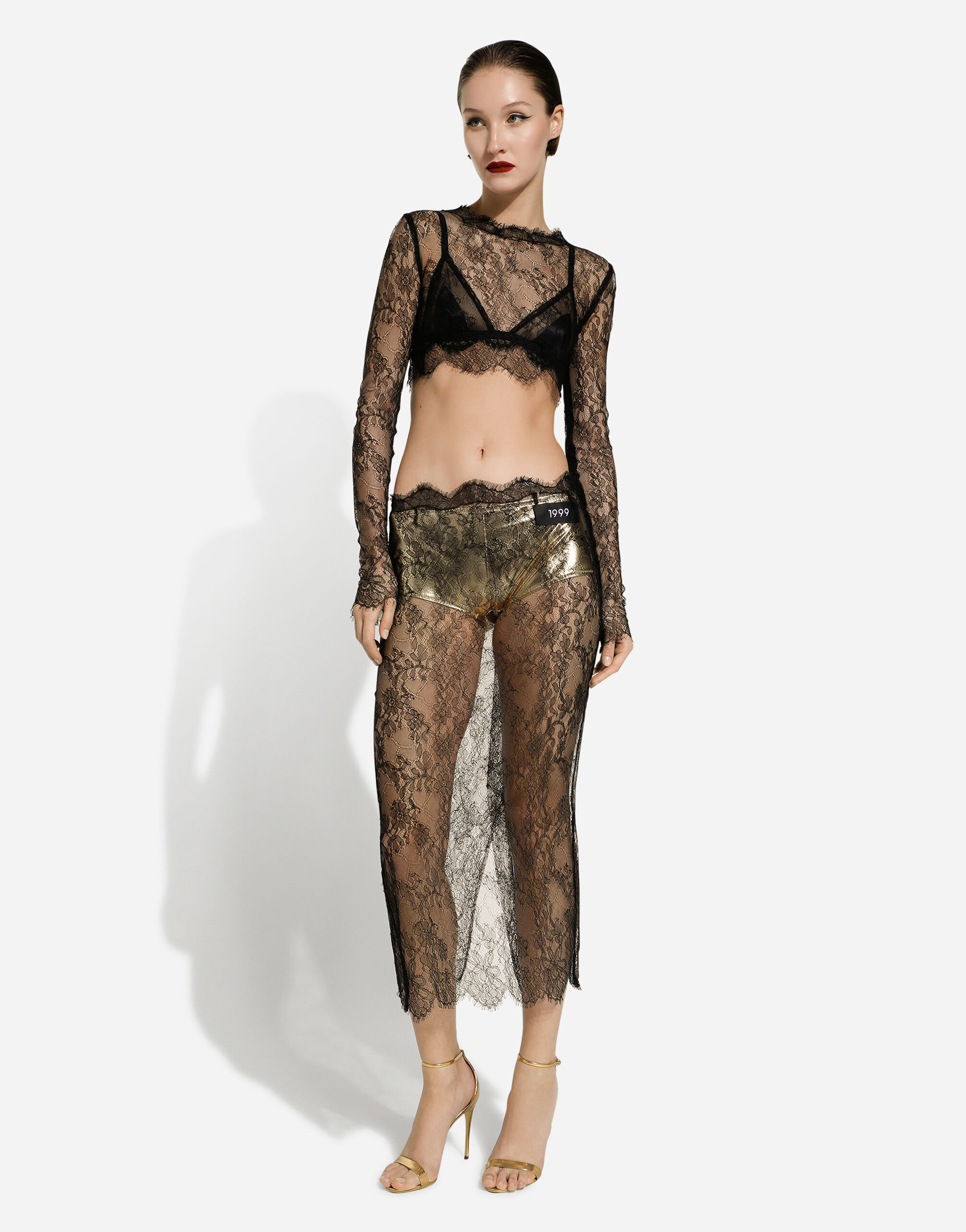 Long-sleeved Chantilly lace crop top - thumbnail 3
