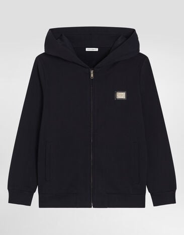 Dolce & Gabbana Hooded sweatshirt with logo plate Blue L4JW2VG7P1V