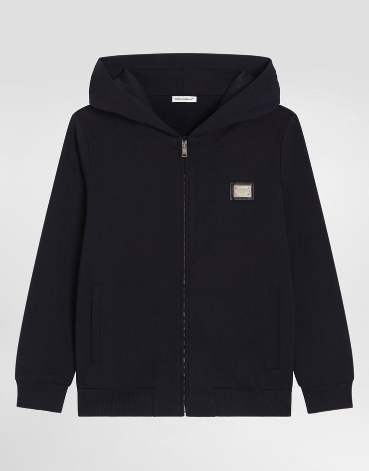 Dolce & Gabbana Felpa con cappuccio con placca logo Blu L4JW2VG7P1V