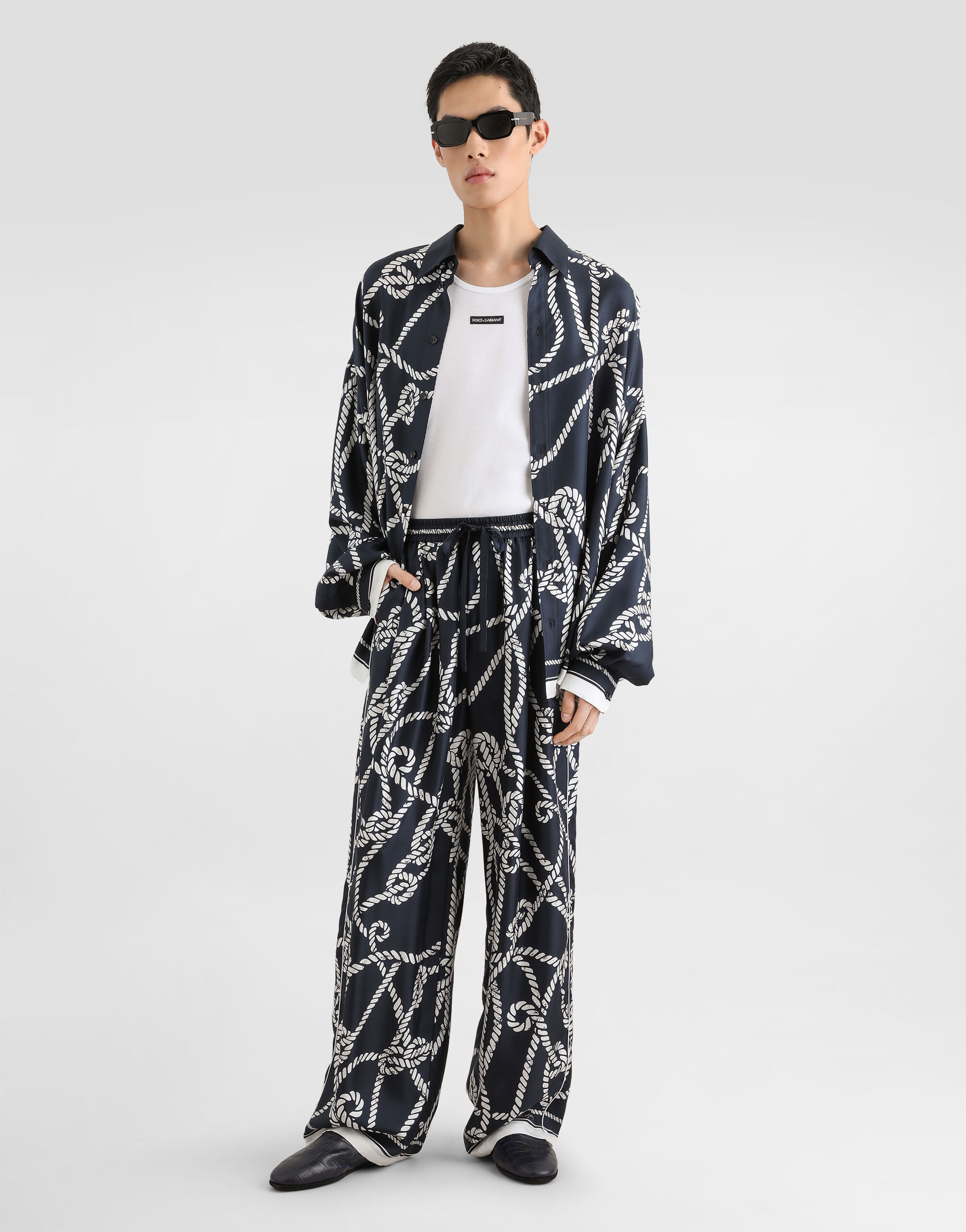 Marina-print silk twill shirt - thumbnail 2