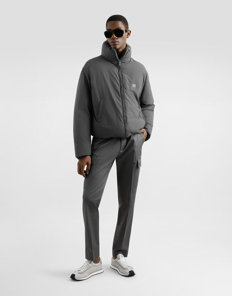 Dolce & Gabbana Padded technical fabric jacket with a high neck and tag Grey G9BNFTFUS26