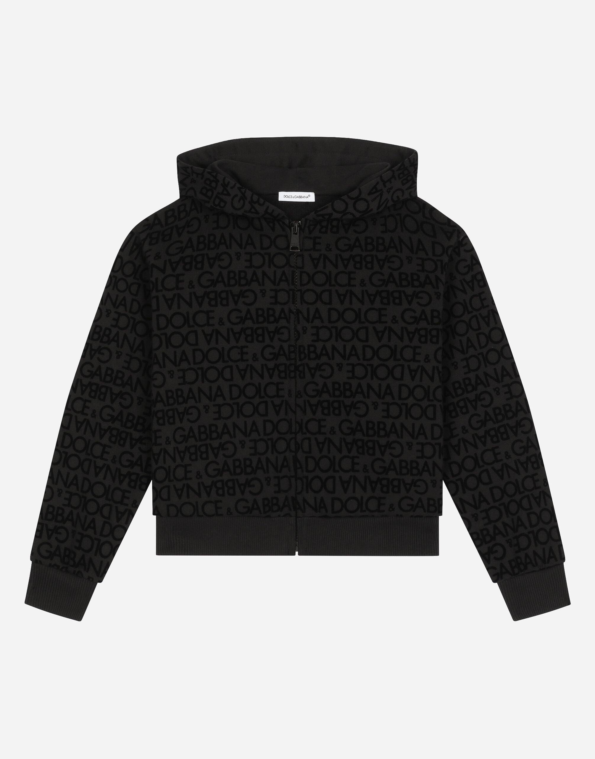 Jersey hoodie with flocked print in Black for Boys Dolce Gabbana