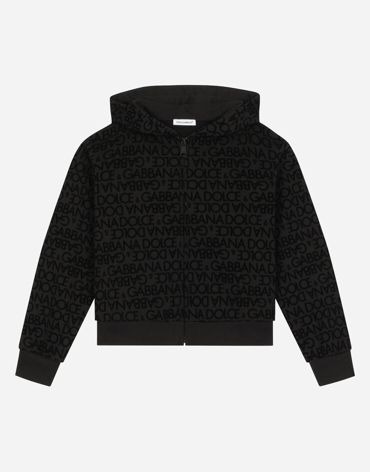 Dolce&Gabbana Jersey-Sweatshirt mit Kapuze und geflocktem Print Schwarz L4JWJCG7K2H