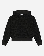Dolce & Gabbana Jersey hoodie with flocked print Black L4JTEYG7K8Z