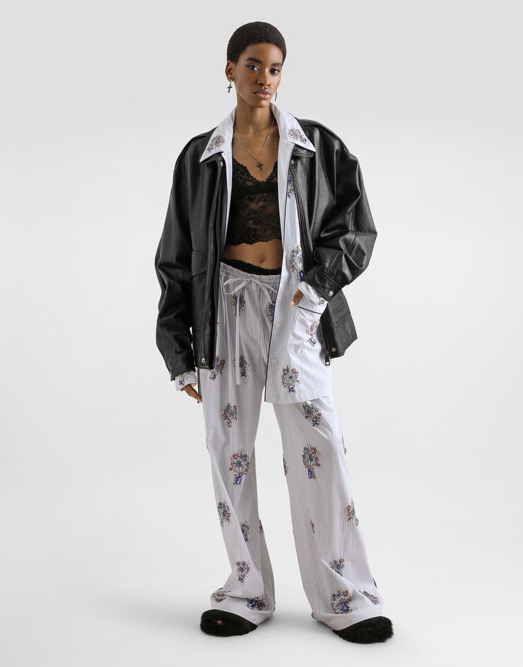 Dolce & Gabbana Striped poplin trousers with crystal flower embroidery Multicolor FTDJDZGDDSK