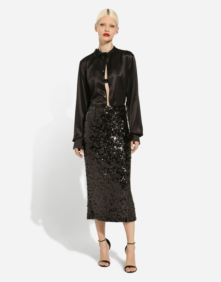 Dolce & Gabbana 亮片中长半裙 黑 F4CRGTHLMZM