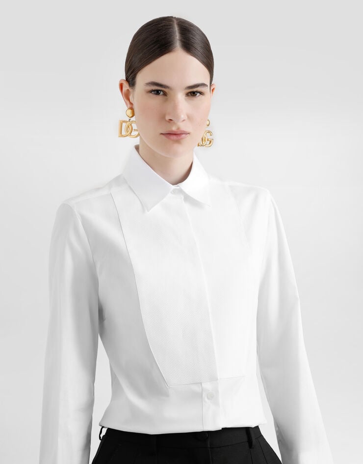 Dolce & Gabbana Stretch poplin tuxedo shirt White F5K50TFUEEE