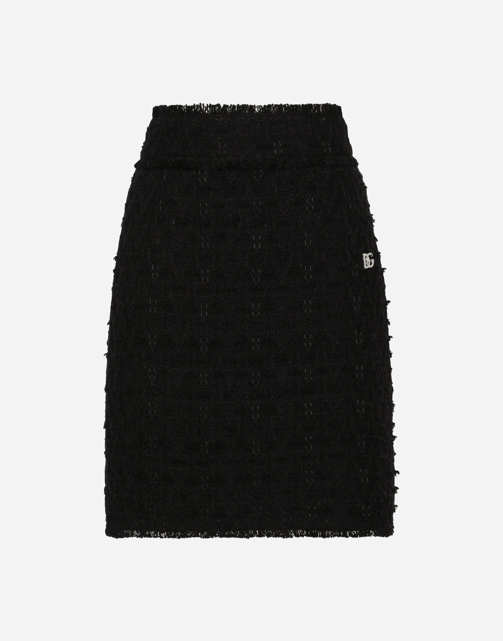 Dolce & Gabbana Rush-stitch skirt with side slit Black F4CB0TFUTBI