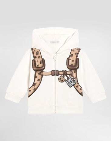 Dolce & Gabbana Zipped hoodie with print backpack and DG patch White L1JWITG7PJC