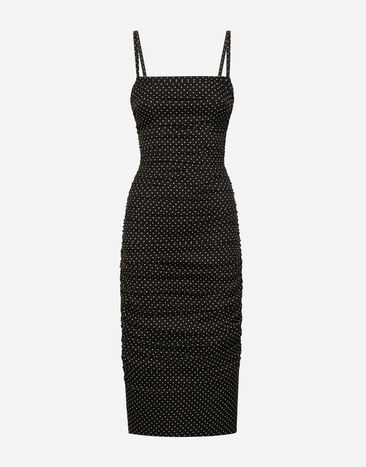 Dolce & Gabbana Charmeuse sheath dress with micro polka-dot print: Print F6GADTHS1KD