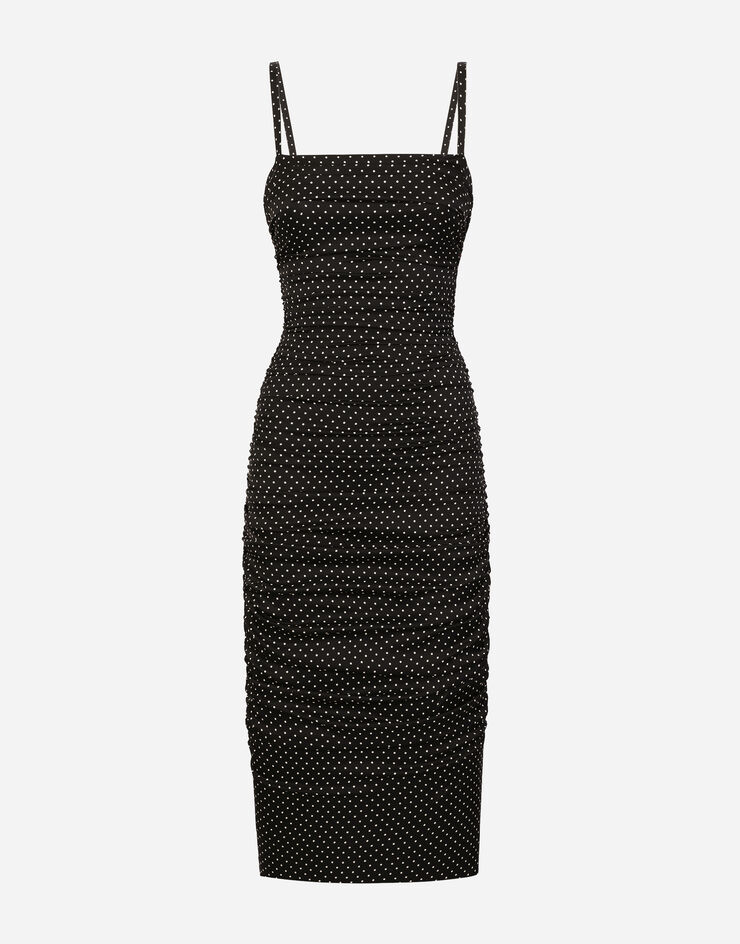 Dolce & Gabbana Charmeuse sheath dress with micro polka-dot print: Print F6EALTFSA6J