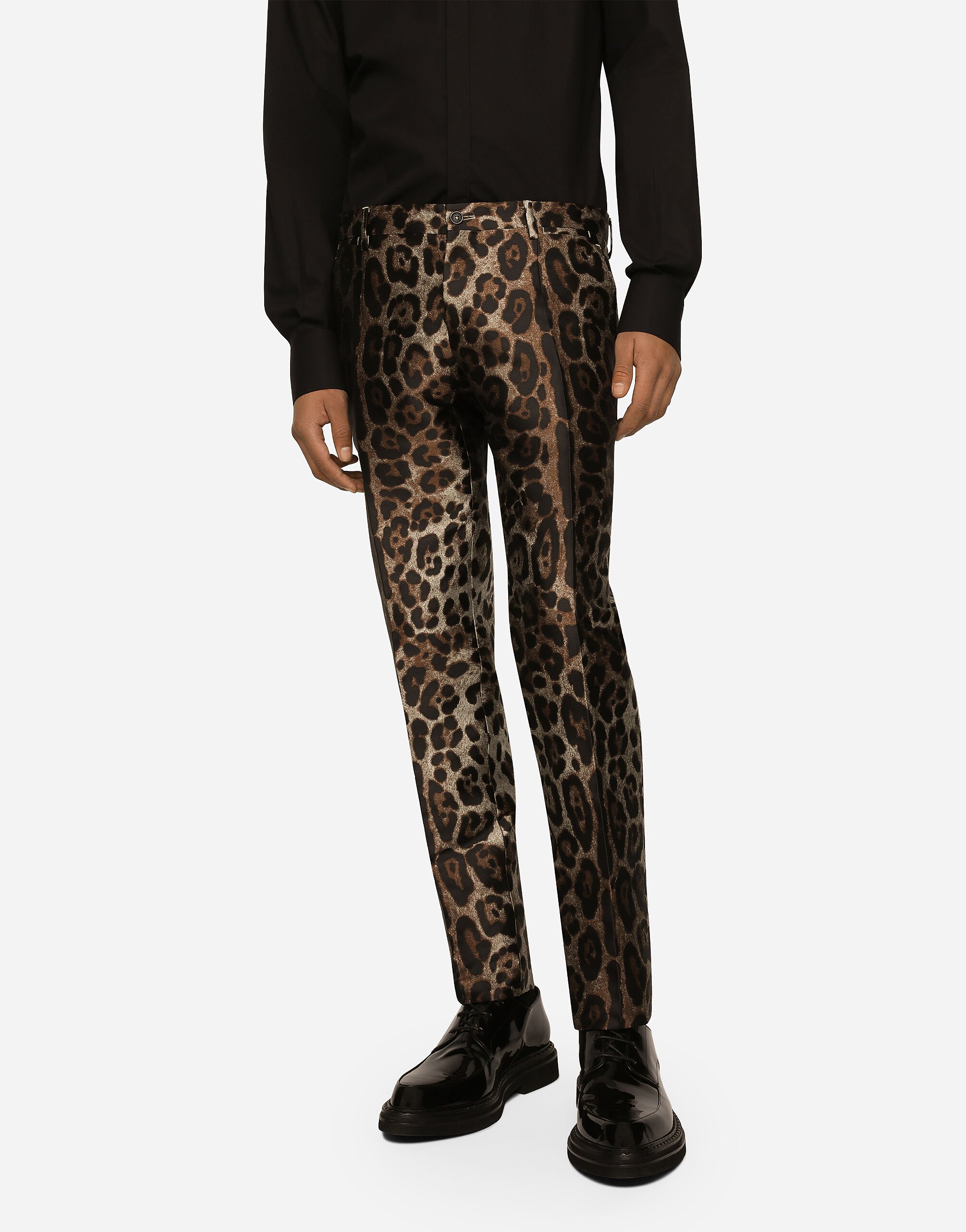 Double breasted leopard design jacquard Sicilia fit suit in Multicolor for Men Dolce Gabbana