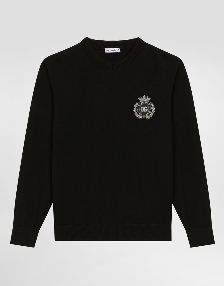 Dolce & Gabbana Plain knit pullover with patch Black L4KW22JCVXQ