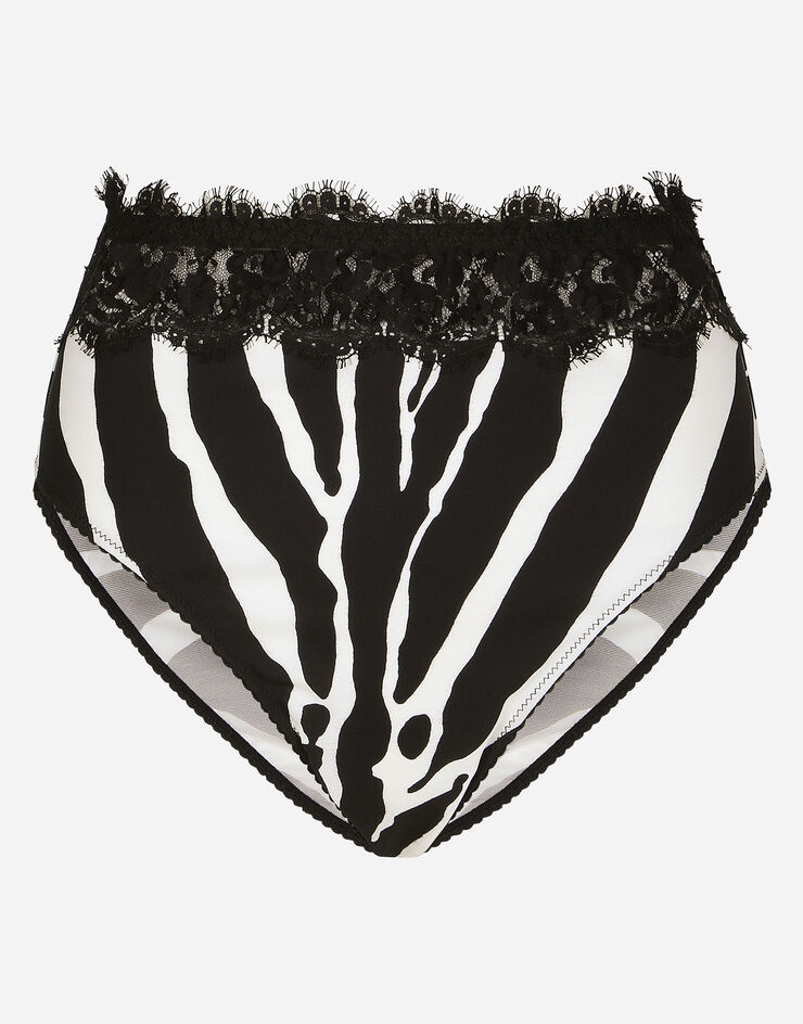 Dolce & Gabbana High-waisted panties in zebra-print charmeuse and lace Multicolor O2D36TFSA3P