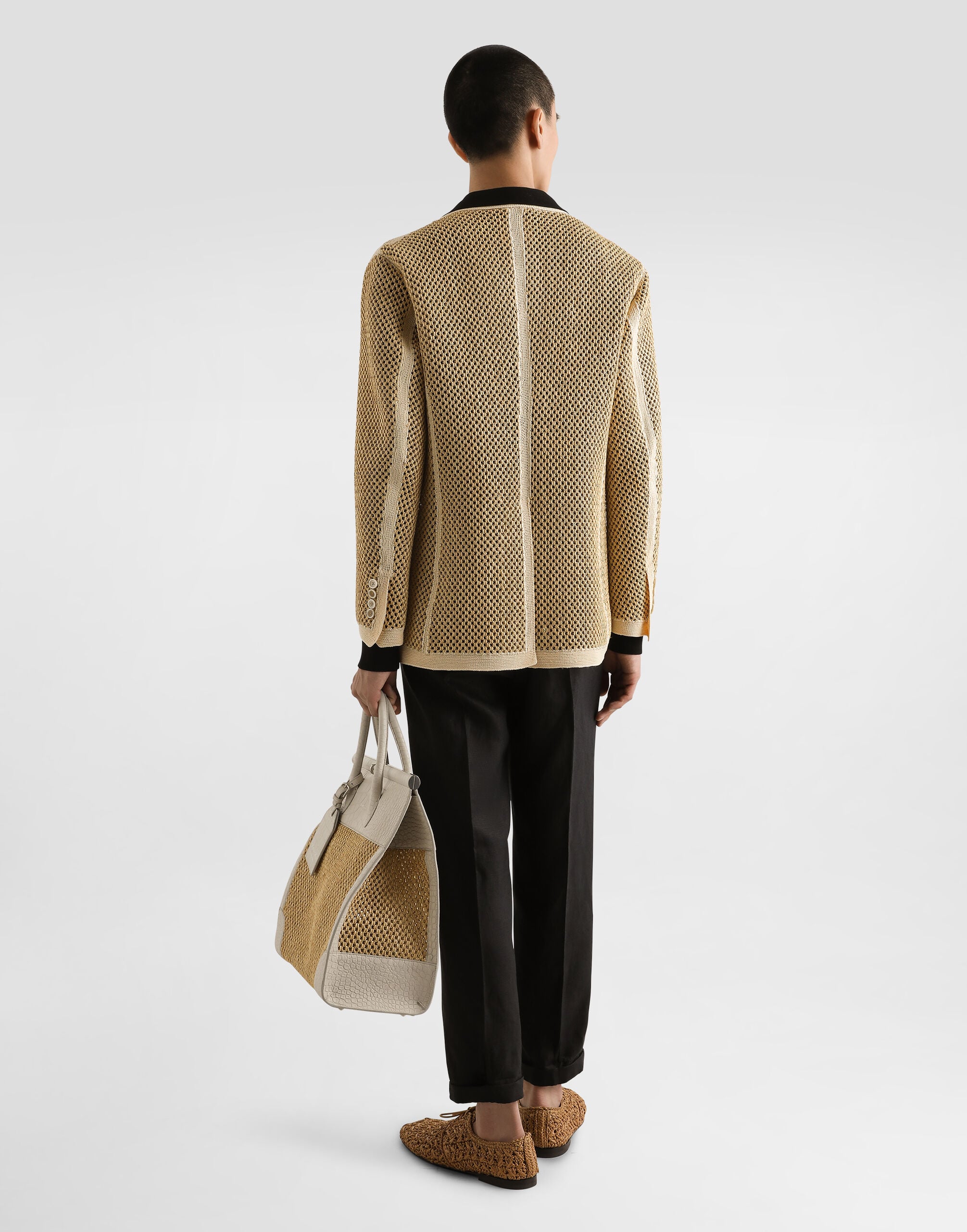 Double-breasted raffia mesh jacket in Multicolor for Men