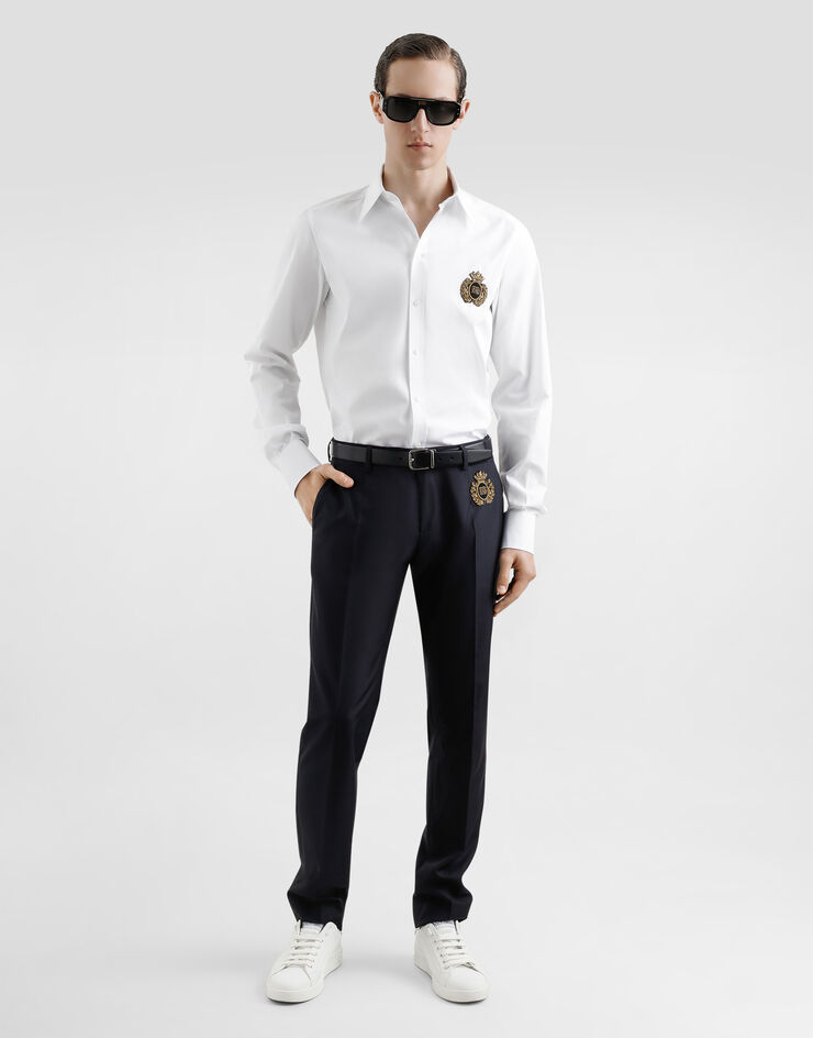 Dolce & Gabbana سروال من صوف وحرير محبوك بكسرات أزرق GY5UMZFU3H1