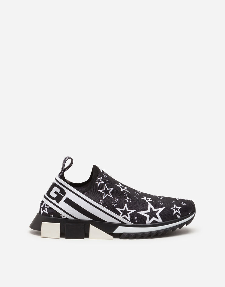 Dolce & Gabbana MIXED STAR PRINT SORRENTO SNEAKERS IN STRETCH KNIT FABRIC NERO CS1713AJ607