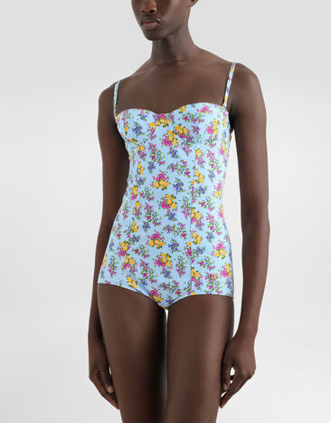 Dolce & Gabbana Costume intero a balconcino stampa fiorellini Multicolore O9A13JON0D2