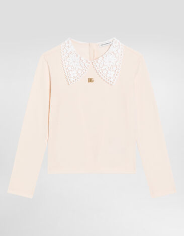 Dolce & Gabbana Camiseta de punto con cuello de macramé Rosa L5JTMTG7PKB